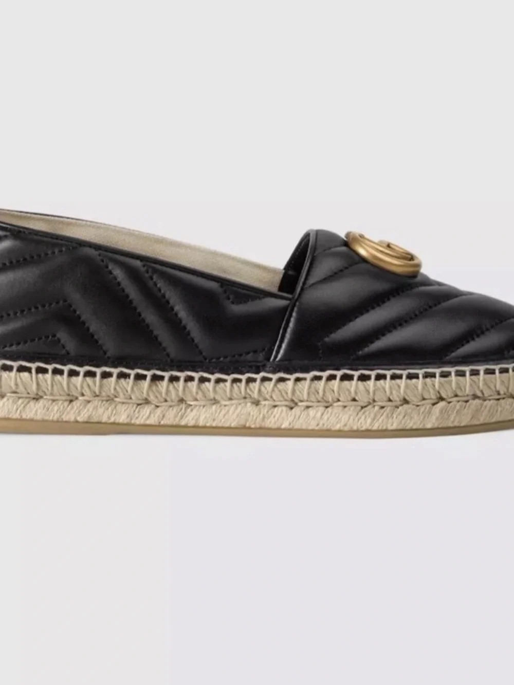 Gucci Black Quilted Leather Espadrille with Gold Double G